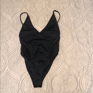 NWOT black mesh side high cut one piece swim S